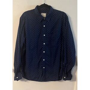 American Eagle Men's L Blue Geometric Super Soft Long Sleeve‎ Button-Up Shirt